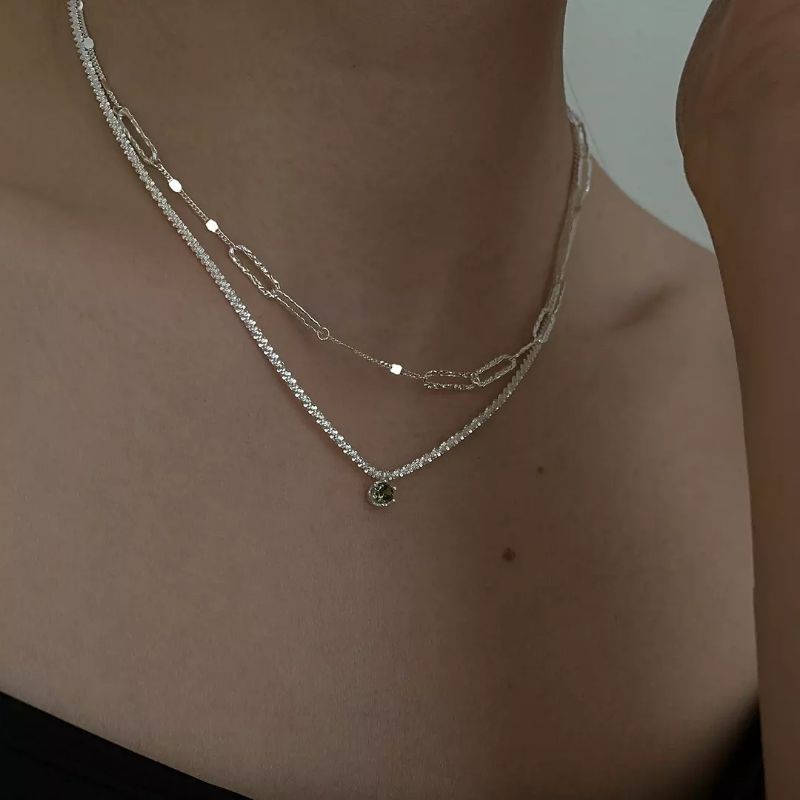 Dây chuyền hoa tuyết đá xanh nhân tạo. Cam kết 100% bạc s925