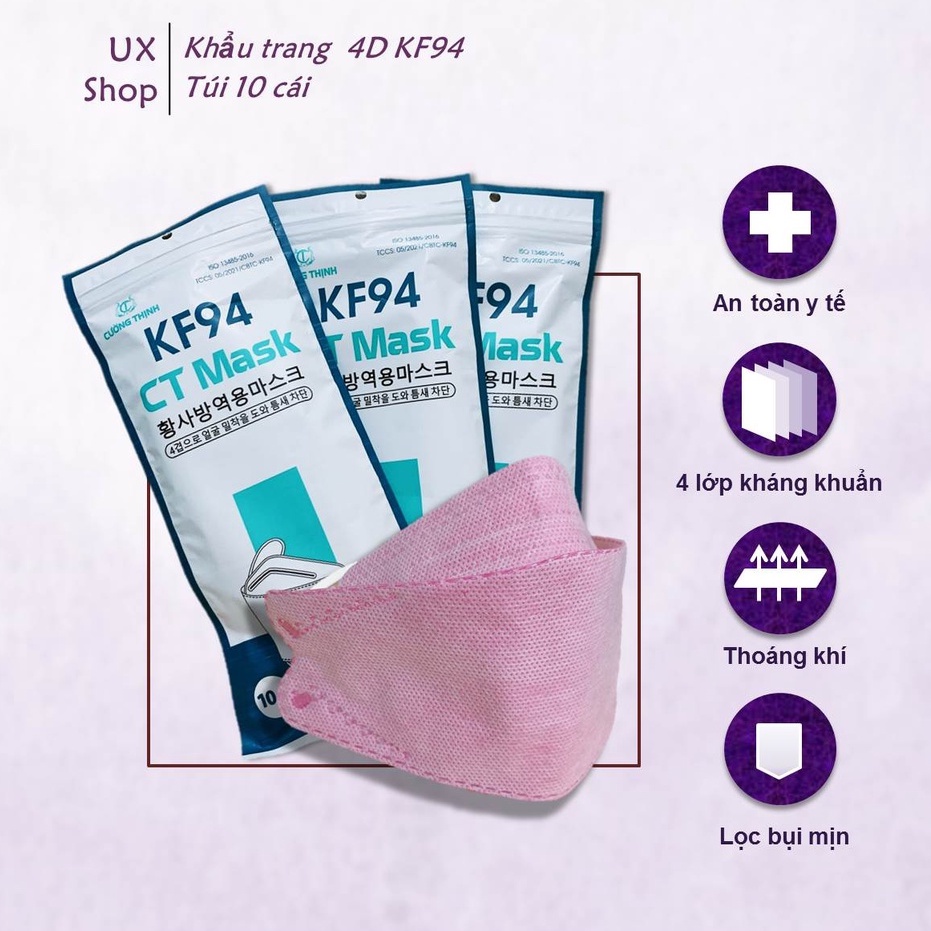 Khẩu trang KF94 Cường Thịnh, kháng khuẩn 4 lớp, ngăn bụi và giọt bắn, kiểu dáng Hàn Quốc