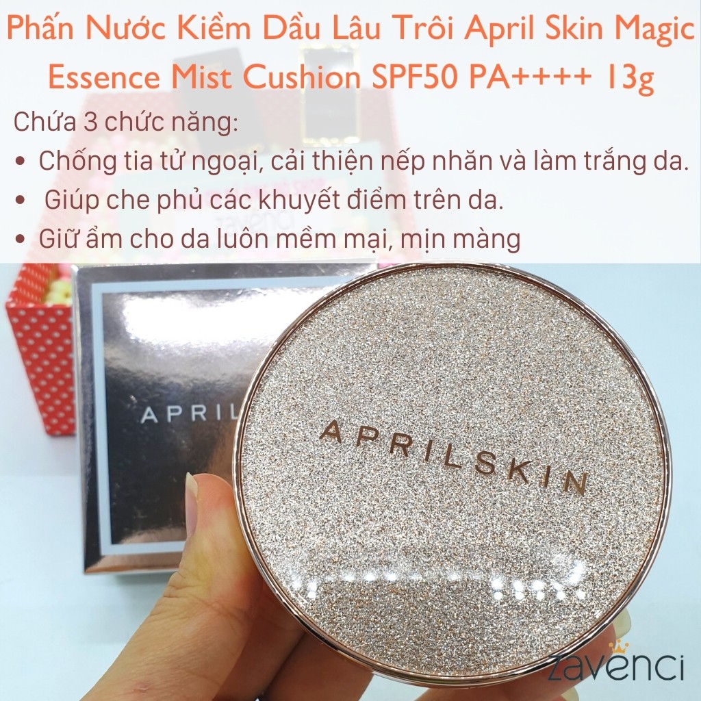 Phấn Nước APRIL SKIN Magic Essence Mist Cushion Che Phủ Hoàn Hảo Cho Làn Da Mịn Màng SPF50+/PA++++ (13g)