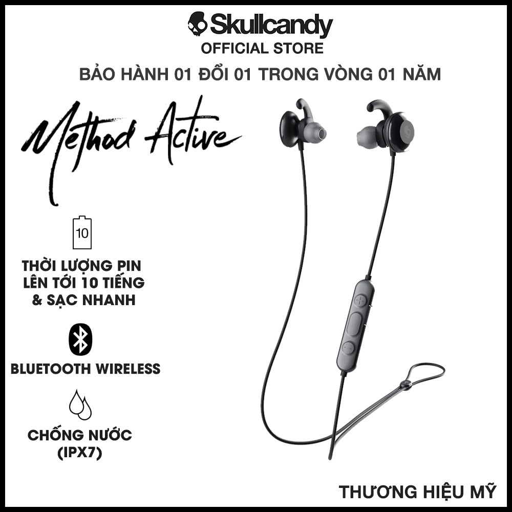 Tai nghe bluetooth thể thao Skullcandy Method Active Wireless - Bảo hành 12 tháng chính hãng