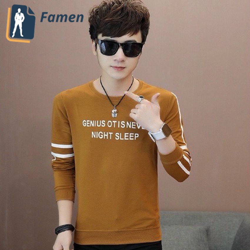 Áo thun tay dài nam, cổ tròn, chất cotton co giãn chống xù cao cấp tại shop Famen