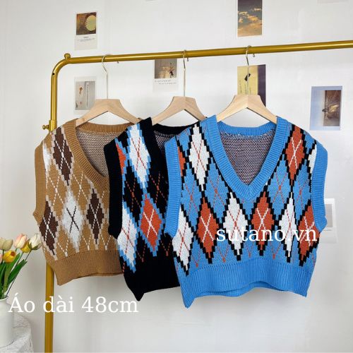 áo gile len nữ SUTANO kiểu dáng sọc caro kim cương phối nhiều màu sắc phong cách hàn quốc A74