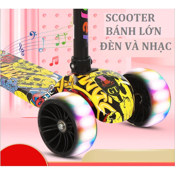 [Quà tặng] Xe scooter bánh to cao cấp có đèn và nhạc gấp gọn dành cho bé từ 2-8 tuổi