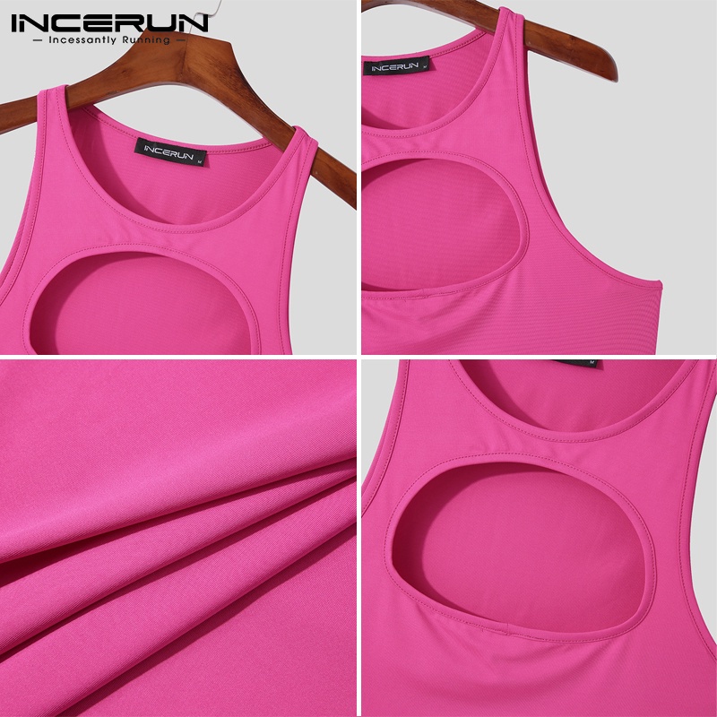 Áo sát nách INCERUN ôm dáng co giãn 3 màu tùy chọn thiết kế khoét lỗ thời trang mùa hè cho nam