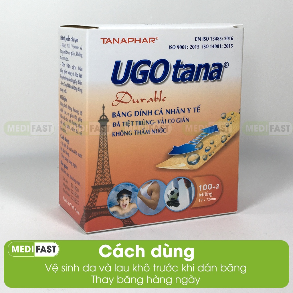 Băng dính cá nhân y tế UGOTANA – Hộp 102 miếng - Băng cá nhân số 1 tại Việt Nam băng vết thương nhỏ, đứt tay, xước chân