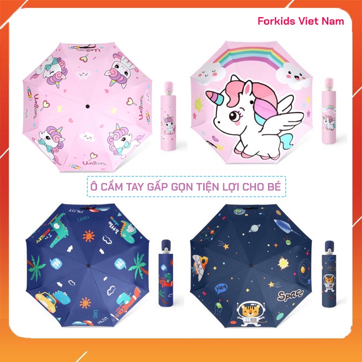 Ô Dù Gấp gọn Tự Động cho bé Trai, bé Gái - Ô đi nắng, mưa cao cấp chống tia UV, chống thấm nước