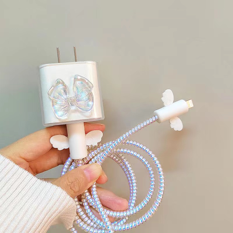Phụ Kiện Bảo Vệ Dây Cáp Sạc soft silicone bow style chargering cover compatible for iPhone 14 pro max 18W/20w/5w earphone cable protector