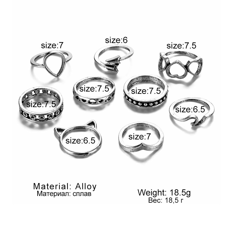 Set Nhẫn Đeo Tay Kim Loại Phong Cách Vintage Cho Nữ