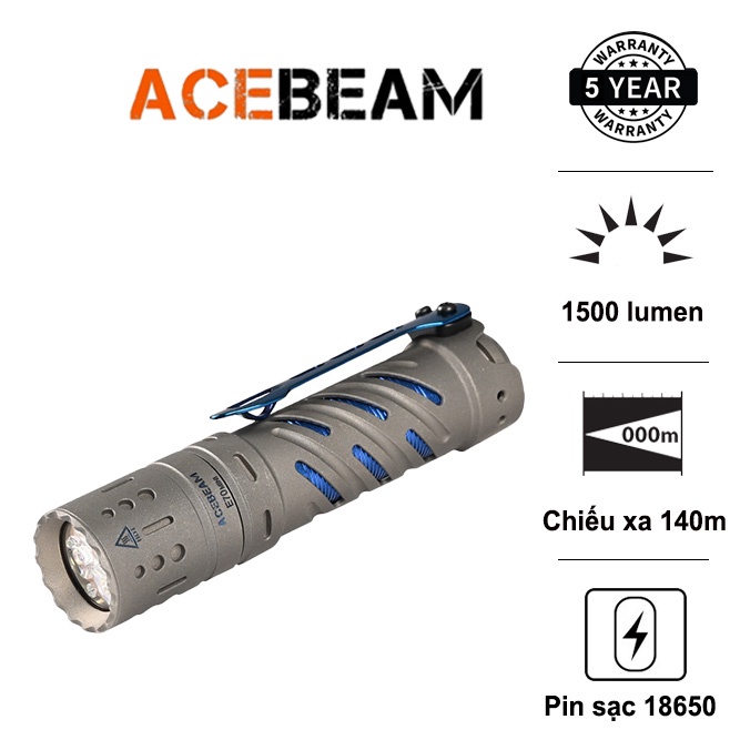 Đèn pin độ hoàn màu cao ACEBEAM E70 Mini Titanium độ sáng 1500 lumen CRI 90 chiếu xa 140m pin 18650 3100mAh kèm theo