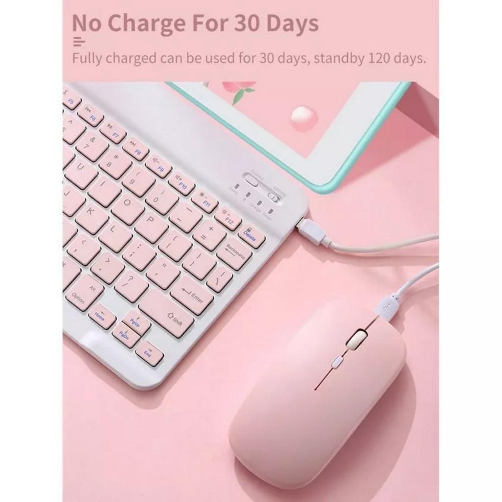 Bộ Bàn Phím Văn Phòng Và Chuột Bluetooth Không Dây 10 inch Gọn Nhẹ Cho iPad Android Tablet Windows Laptop