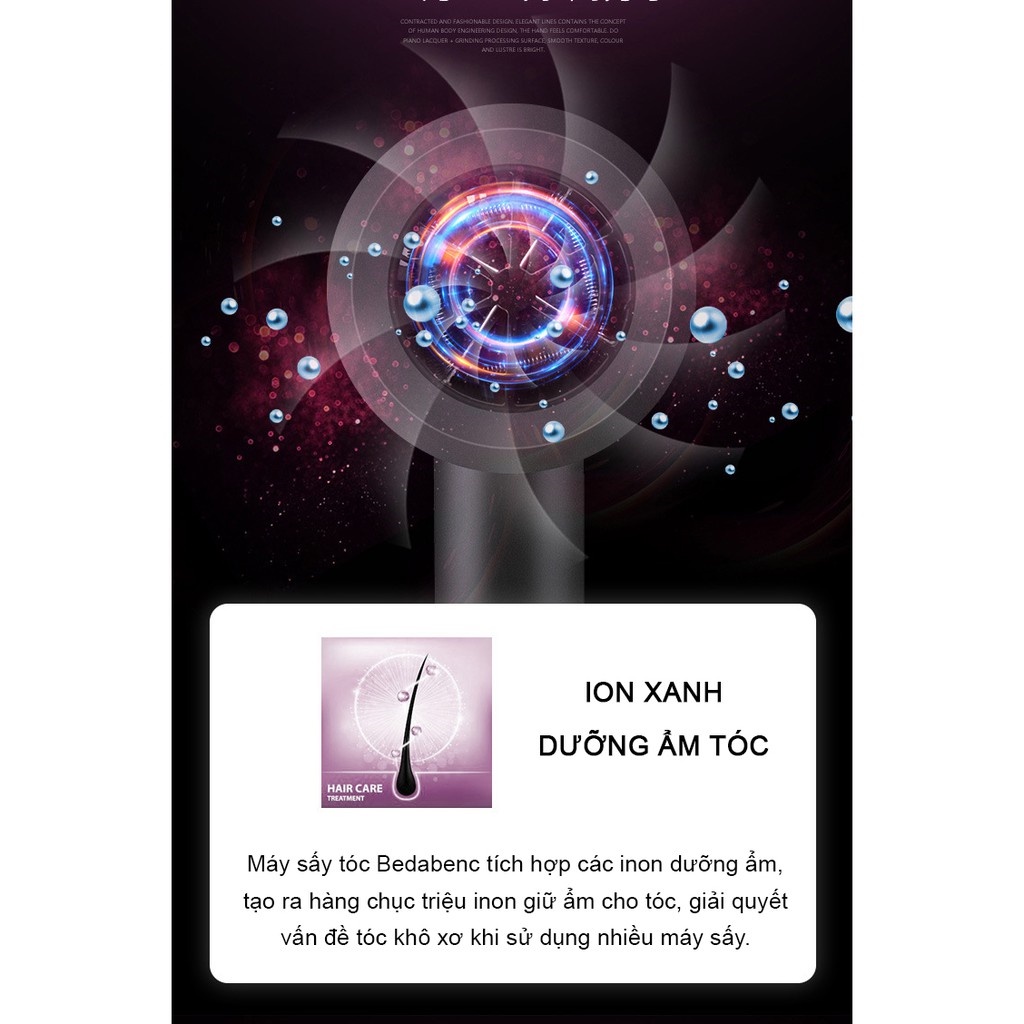 Máy sấy tóc Mini giá rẻ Bedabenc công nghệ ánh sáng xanh bảo vệ tóc, sấy tóc đa năng tạo kiểu tóc chuyên nghiệp