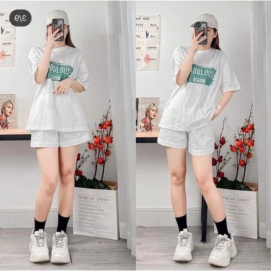 Set thun tay lỡ fabu nữ 🎁 Nana's House - FREESHIP 🎁 Bộ áo phông cộc tay oversize kèm quần đùi suông HOT