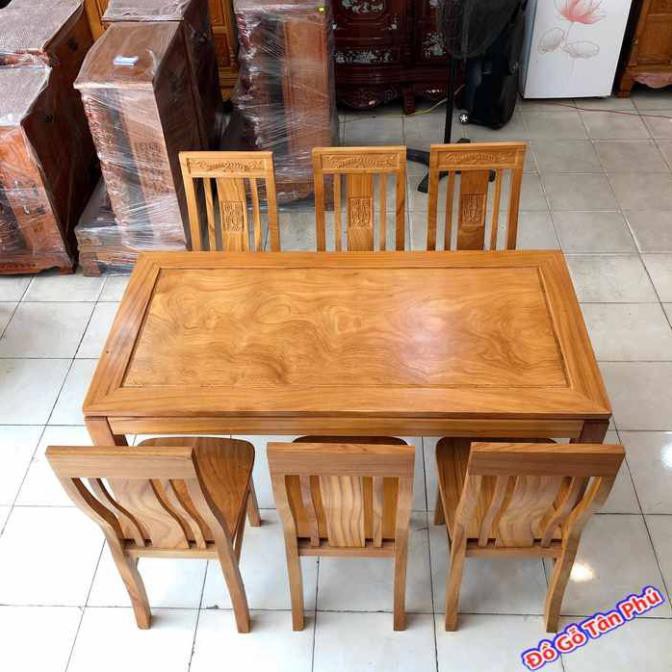 Bộ bàn ăn 6 ghế gỗ gõ đỏ hình chữ nhật 6 ghế