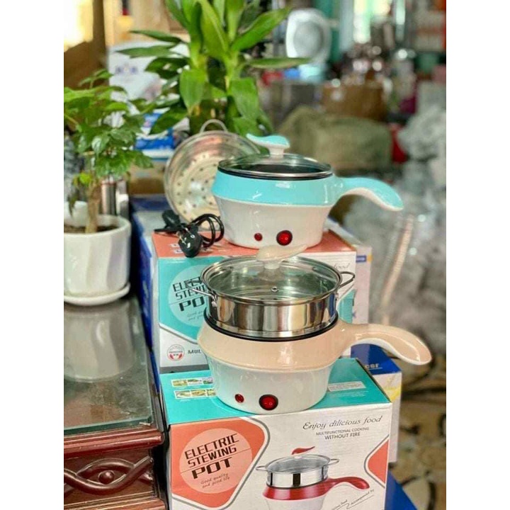 Nồi lẩu mini đa năng 2 tầng chống dính - Nồi lẩu điện mini siêu tốc size 18cm có tay cầm tiện lợi