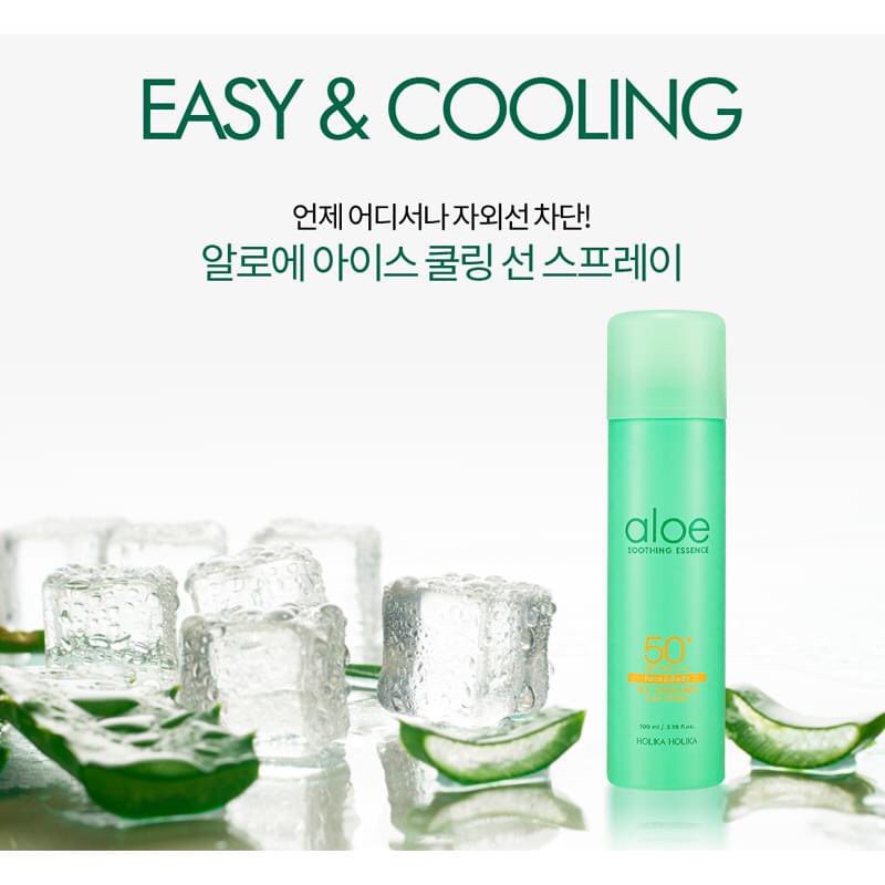 Xịt chống nắng Holika Holika lô hội Aloe Ice Cooling Sun Spray SPF 50+ PA++++ 100ml