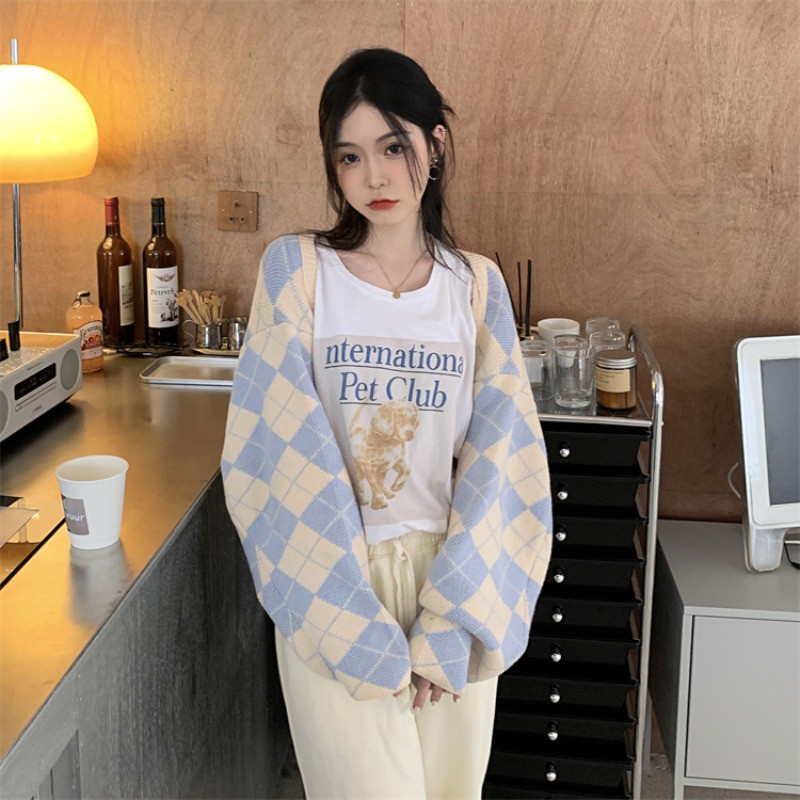 QADCOL Áo khoác cardigan ngắn dệt kim tay dài đính đá thời trang Hàn Quốc dành cho nữ