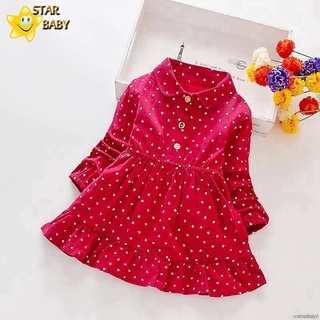 Đầm Dài Tay Chấm Bi Cho Bé Gái