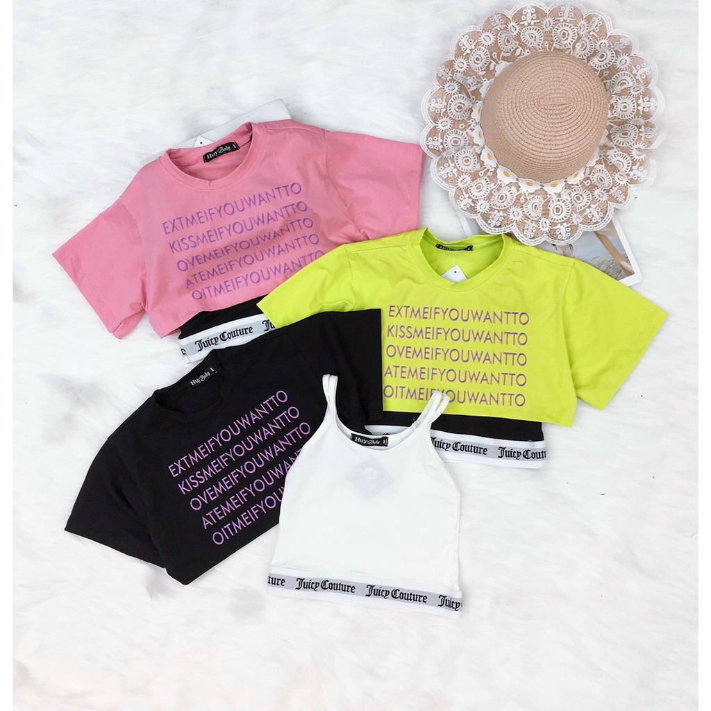 ÁO CROPTOP IN CHỮ KÈM ÁO LÓT CHO BÉ GÁI