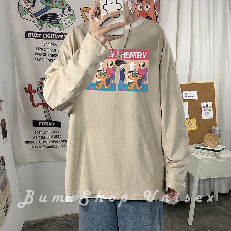 Áo Tay Dài Ulzzang Nam Unisex From Rộng - TD38 HEAVY - Chât Thun Cotton Mềm Mát - Oversize < 75kg - Áo Phông Nam