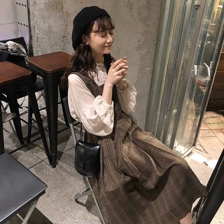 Váy ulzzang kèm áo sơ mi set váy nữ đẹp sơ mi dài tay đầm dài mỏng áo kiểu dáng hàn quốc