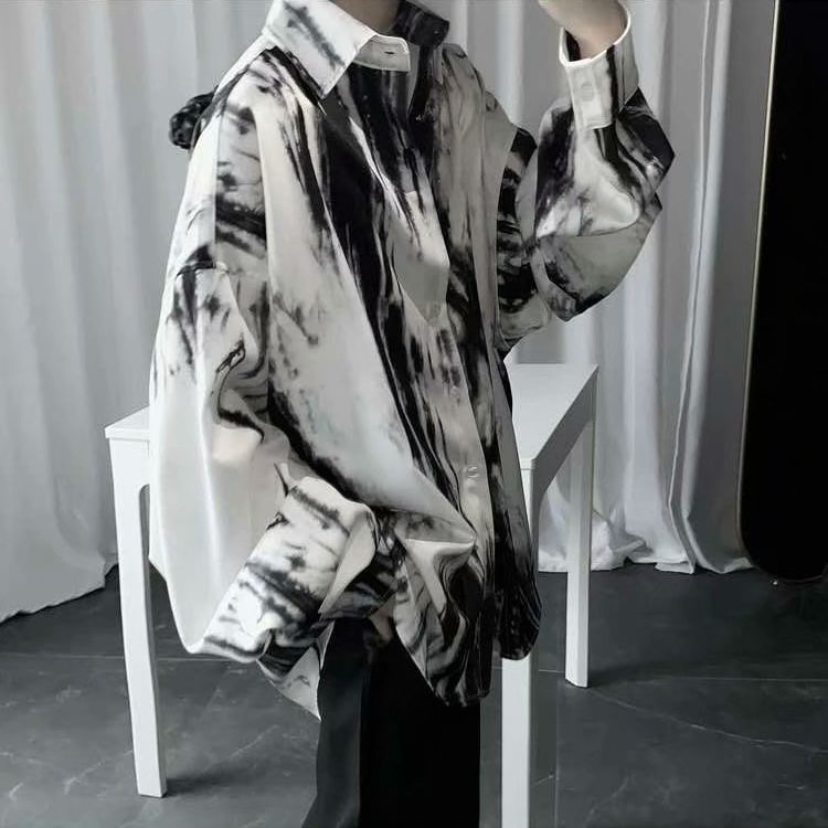 Áo Sơ Mi Tay Dài Dáng Rộng Màu Nhuộm Kiểu Hip-Hop Cá Tính Cho Nam