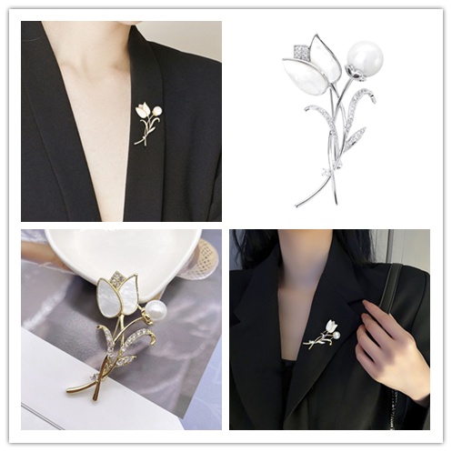 Ghim Cài Áo Hình Hoa Tulip Đính Ngọc Trai Giả Màu Vàng / Bạc Thanh Lịch Cho Tiệc Cưới trâm cài tóc hình hoa tulip