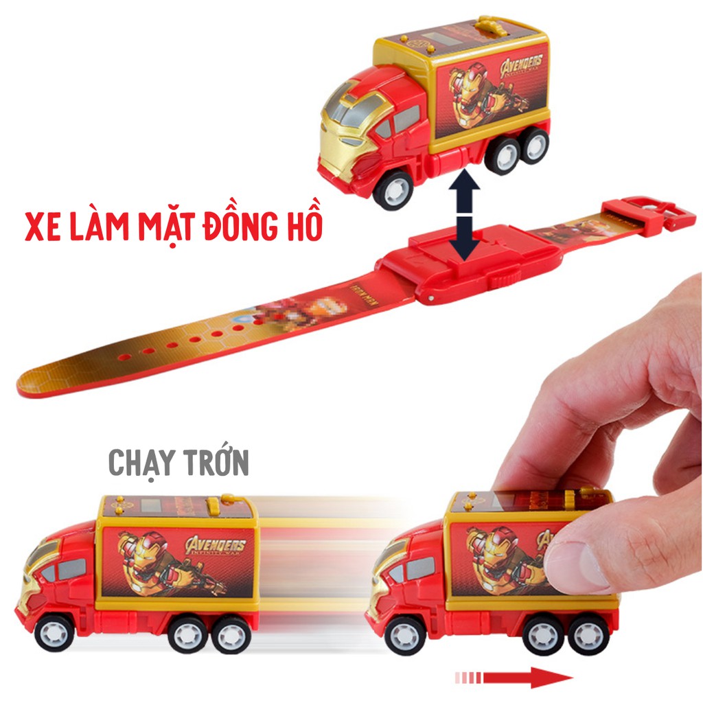 Đồng hồ đeo tay bé trai xe ô tô đồ chơi siêu nhân 3in1 chiếu hình kiêm đồng hồ và xe đồ chơi