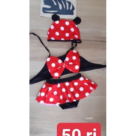 Set bikini mickey chấm bi đỏ 3 chi tiết xinh xắn cho bé- bikini hottred 2021