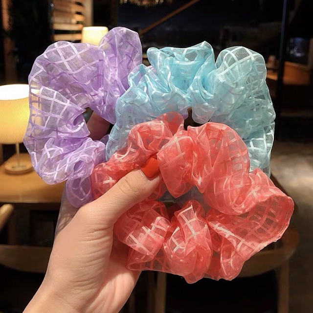 Scrunchies Dây buộc tóc kẻ xinh xắn