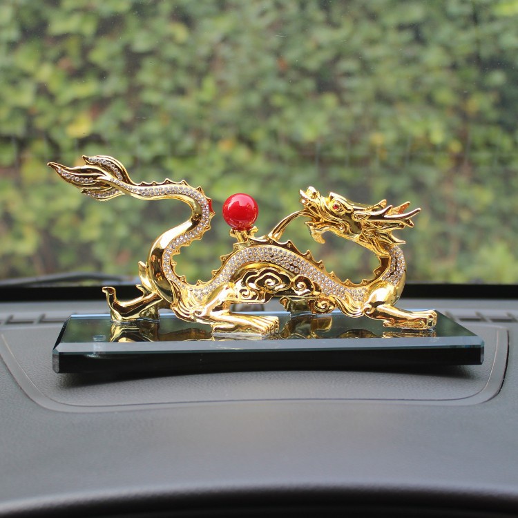 Tượng Rồng Mạ Vàng 24K Nhả Ngọc Trang Trí Phong Thủy Ô Tô