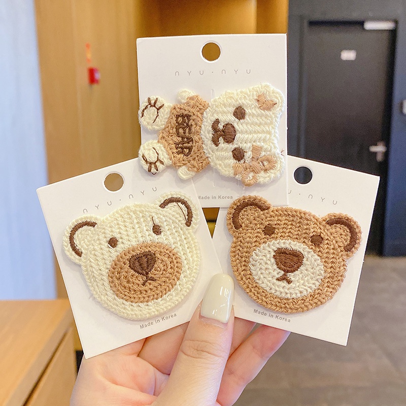 Kẹp tóc vải dệt kim hình gấu kiểu Hàn Quốc dễ thương