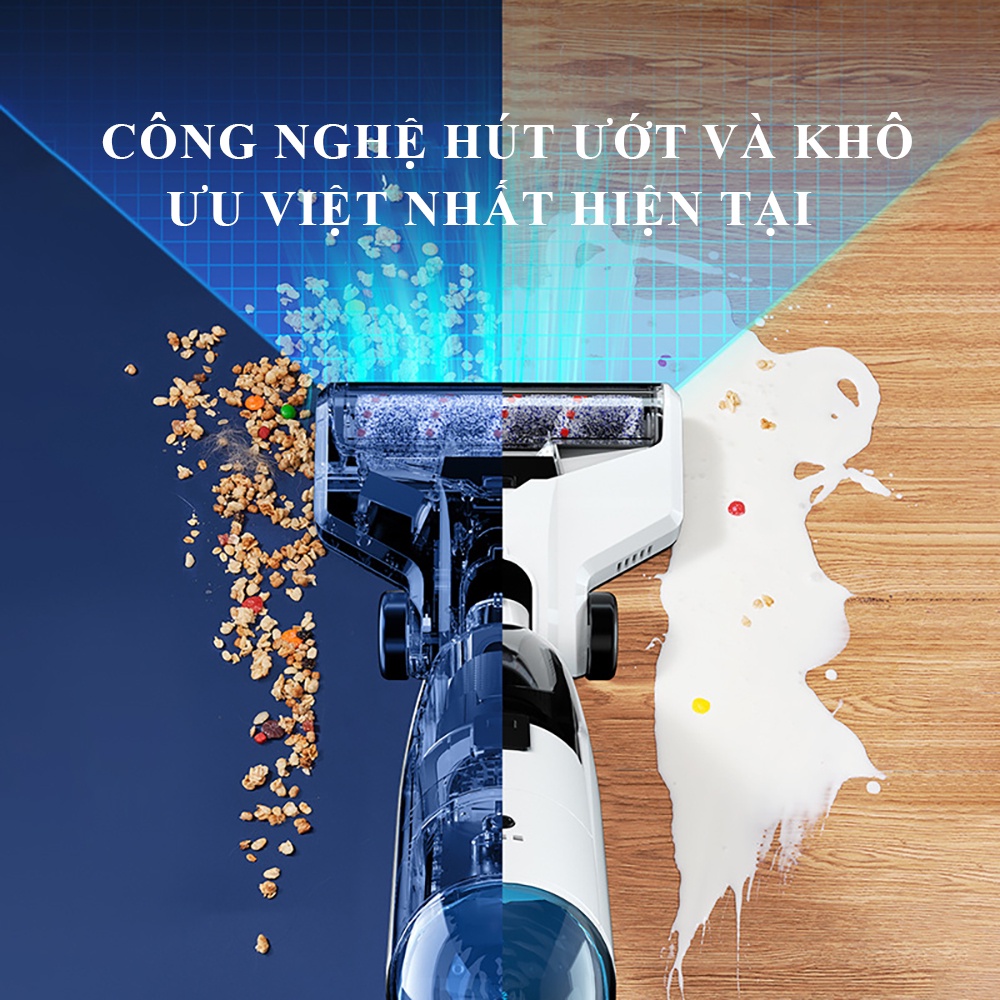 Máy hút bụi cầm tay không dây phiên bản quốc tế hút và lau 2 in 1, hút khô lỏng, tự động giặt khăn công suất lớn