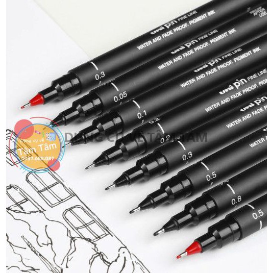 [ TÂM TÂM ]-Bút vẽ kỹ thuật Uni Pin, Bút line đi nét Uni pin màu xanh dương và Uni Pin màu đỏ-
