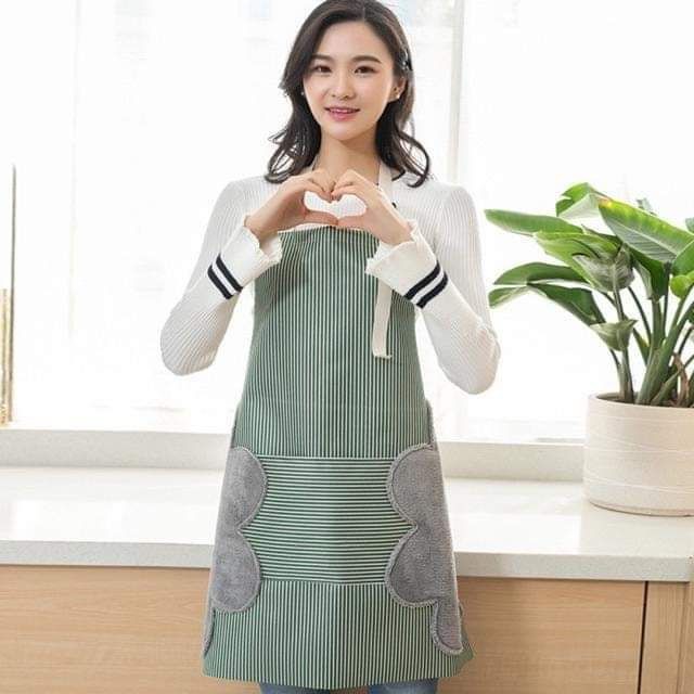 Tạp dề kẻ chống thấm có bông lau tay