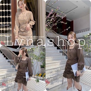 Đầm dự tiệc🍉Váy Cổ Vuông Tay Bồng Rút Dây Đẹp Cực Cá Tính🍉 Váy tiểu thư,váy suông sang chảnh mặc đi dự tiệc chất đũi xịn