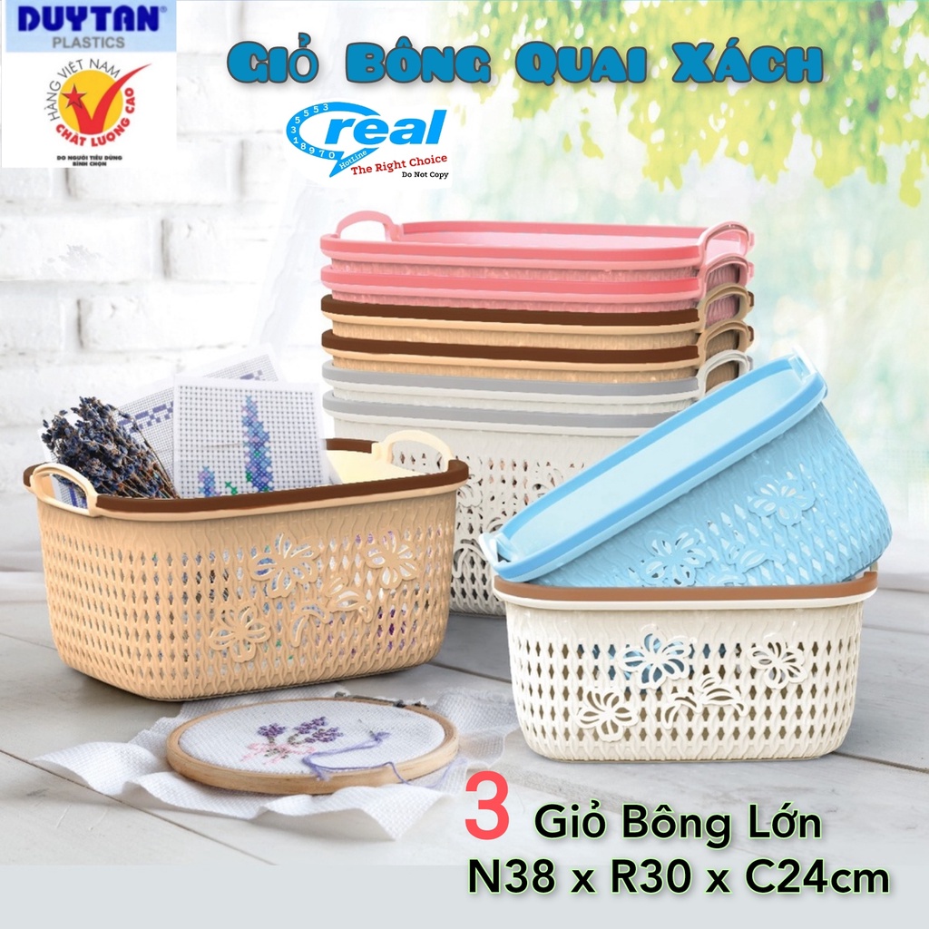 COMBO 3 Giỏ Bông Nhựa Có Quai Xách Matsu Duy Tân Nhỏ/Trung/Lớn