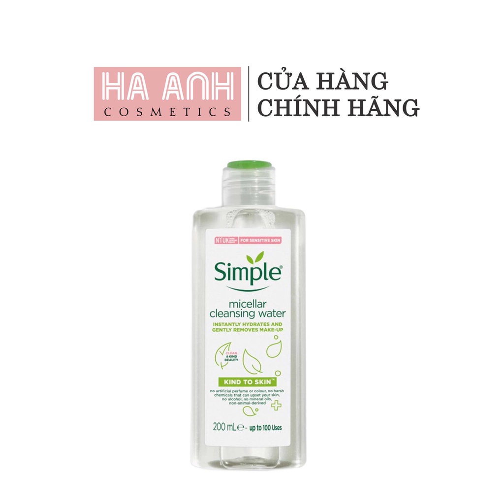 Nước tẩy trang Simple kind to skin micellar cleansing water 200ml