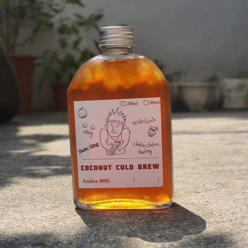 Chai thủy tinh dẹt vai vát nắp nhôm 250ml - Đựng cà phê, nước ép, cold brew,...
