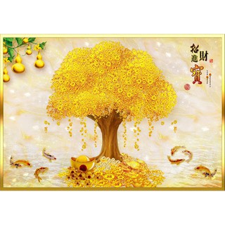 Tranh dán tường 3d chiêu tài tấn bửu hud0149k phủ kim sa