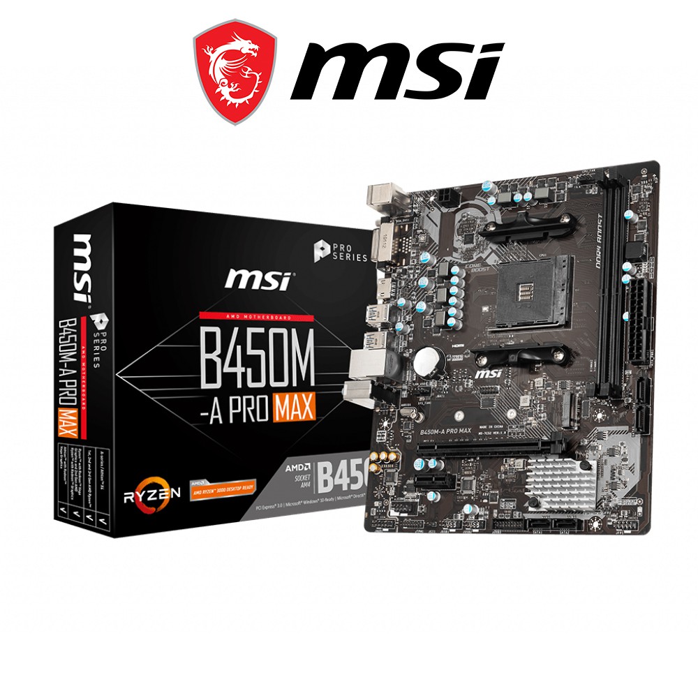 Bo mạch chủ Mainboard MSI B450MA PRO MAX AMD B450, Socket AM4, mATX, 2 khe RAM DDR4