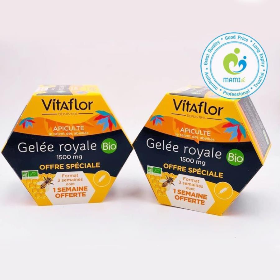 Sữa ong chúa (20 ống) tăng miễn dịch giúp đẹp da và tóc cho phụ nữ Vitaflor Gelée Royale Bio 1500mg, Pháp