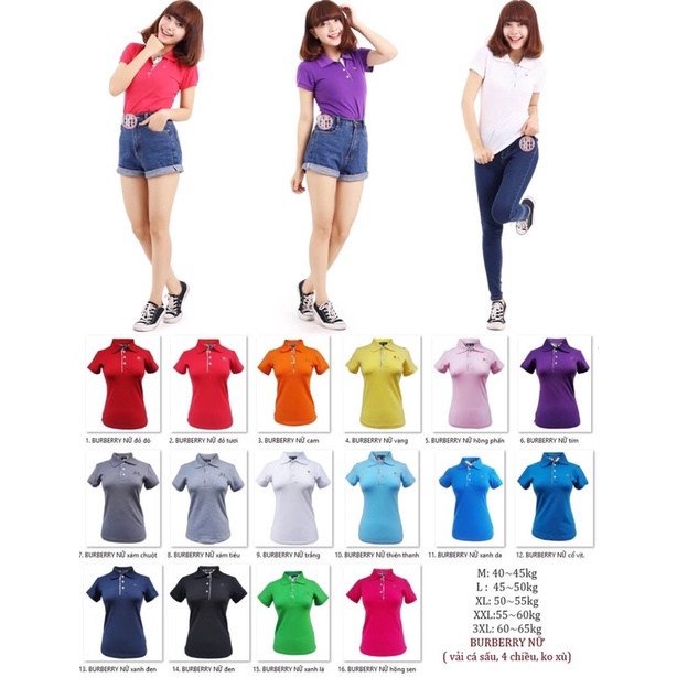 Áo Thun Nữ Polo Cá Sấu BURBERRY Dáng Ôm Phối Logo Ngực Hàng Xuất Dư Xịn Chất Cao Cấp Nặng Tay Xẻ Vạt Nhiều Màu V01