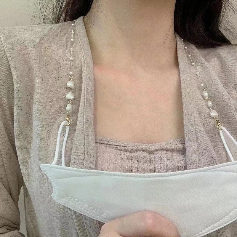 Dây Xích Treo Mắt Kính/Kính Mát Hình Trái Tim Bằng Kim Loại Phối Ngọc Trai Thời Trang Cho Nữ