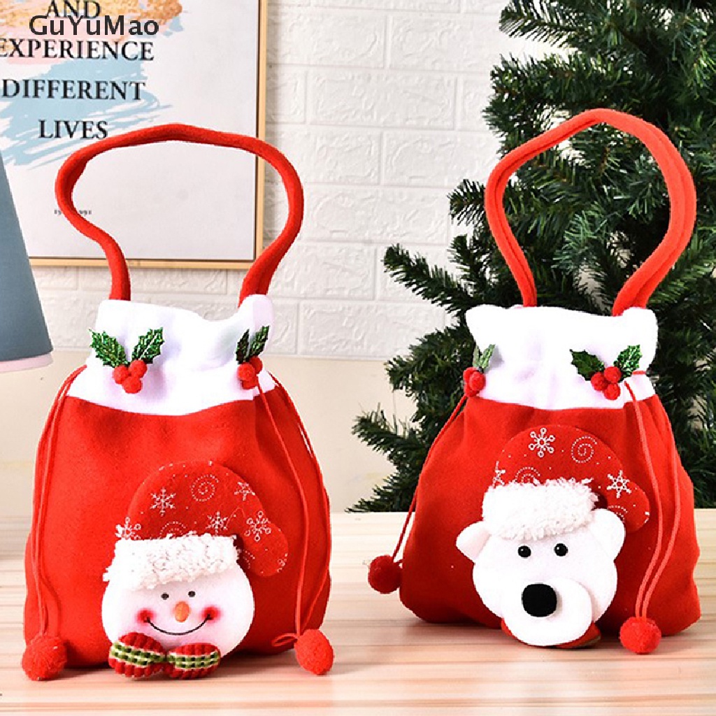1 Túi Đựng Kẹo Bằng Vải Lanh In Hình Ông Già Noel Giáng Sinh Tinh Tế