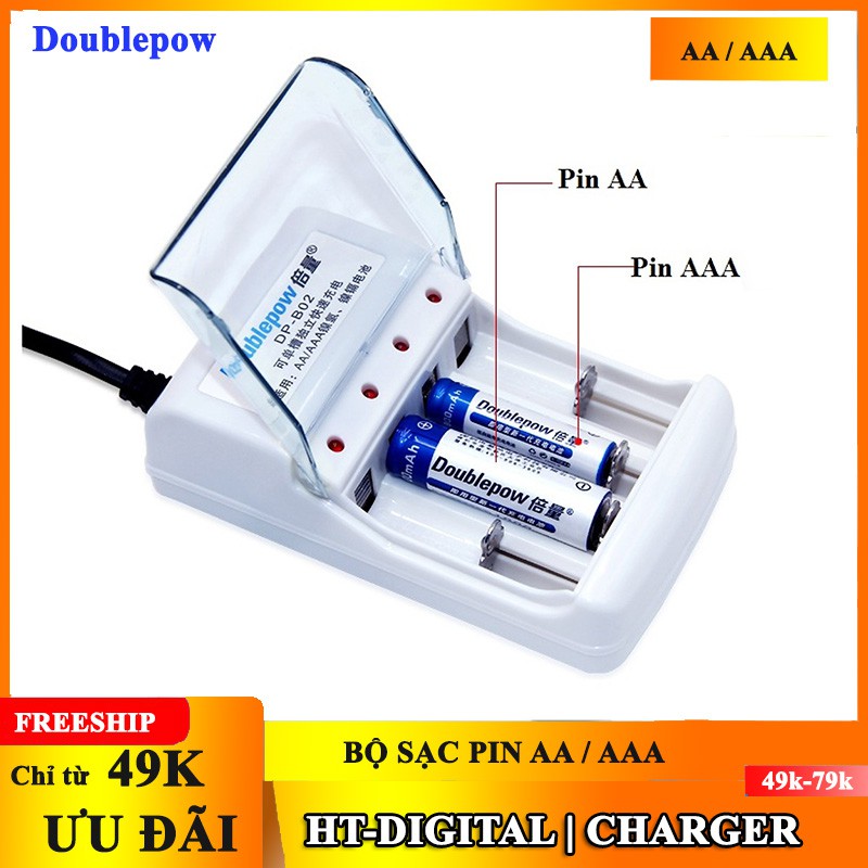 Bộ Sạc Pin AA AAA Doublepow DB02 - Bộ Sạc 4 Pin Tiểu - Pin Sạc AA AAA