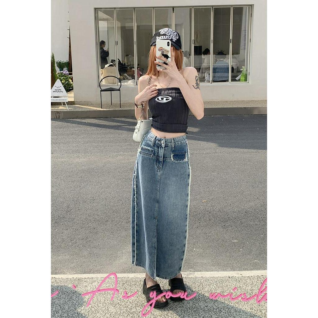 63541 Váy Denim Xẻ Tà Cổ Điển Mùa Hè