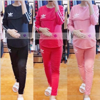 Bộ bầu sau sinh dáng thể thao cotton 2in1 có khoá kéo cho bé ti BD09