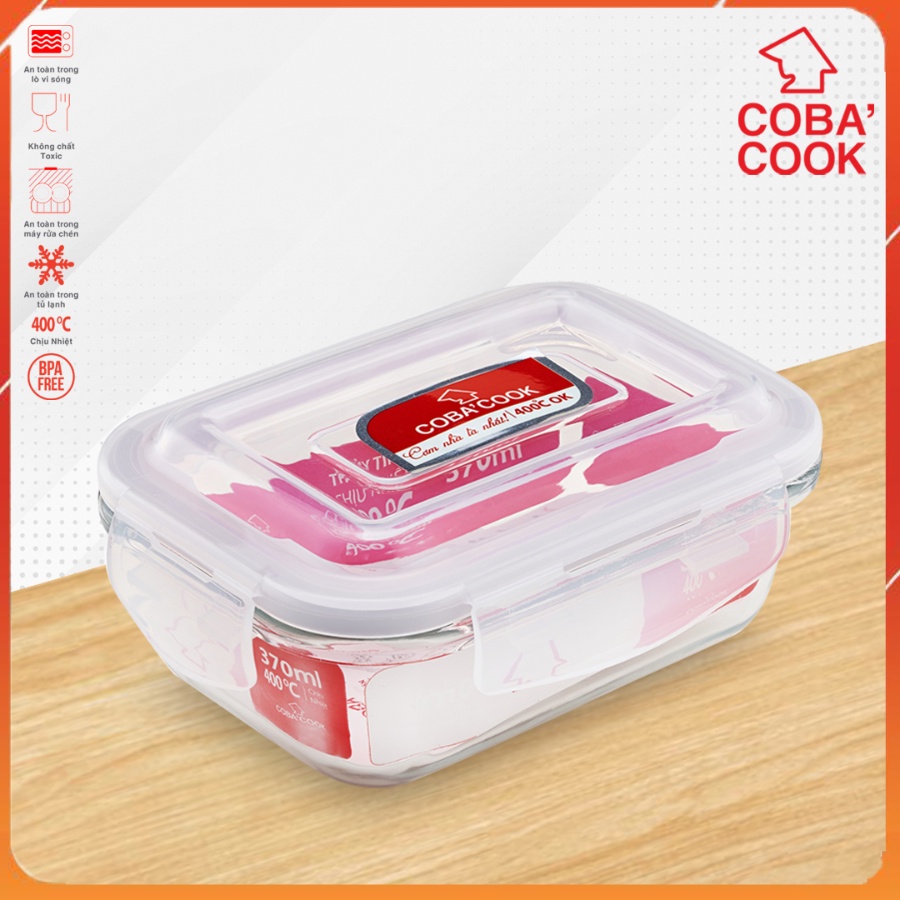 Hộp thủy tinh chịu nhiệt COBA'COOK hình chữ nhật 370ml-CBHL370