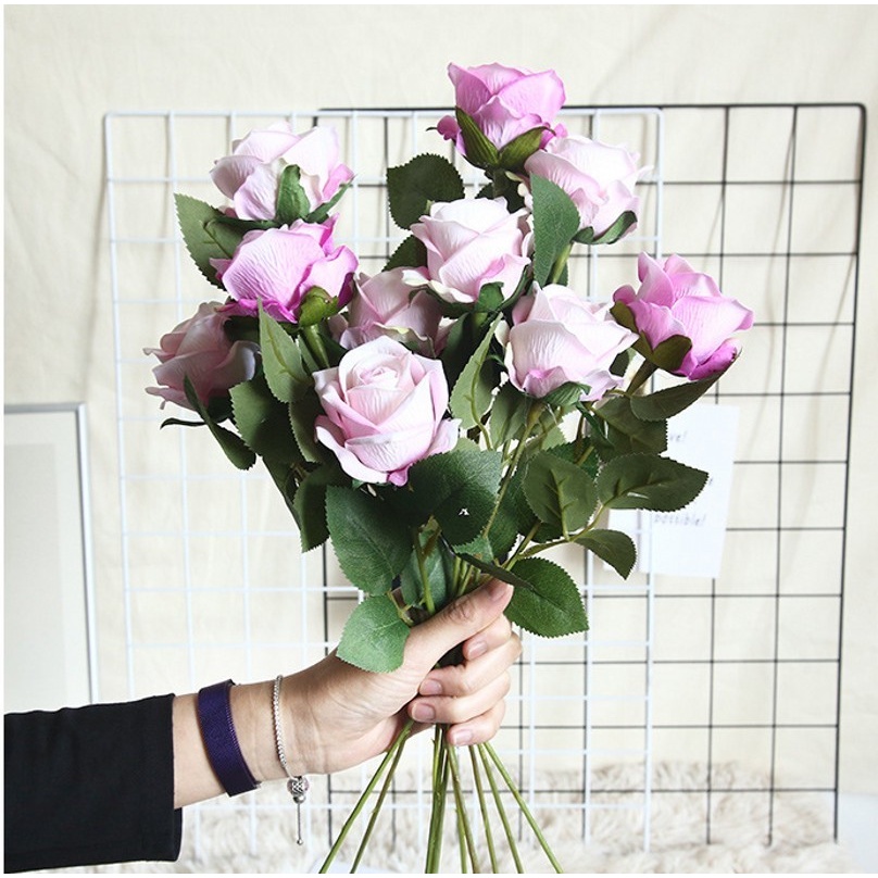 Bó Hoa Hồng Giả 51cm Đính Ngọc Trai Nhân Tạo Trang Trí Nhà Cửa/Văn Phòng/Tiệc Cưới