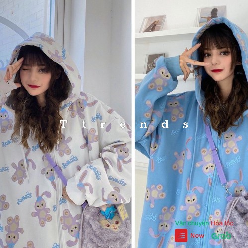 Áo khoác nỉ / Áo khoác kéo khóa in hình thỏ BUNNY xinh xắn freesize thu đông AK13
